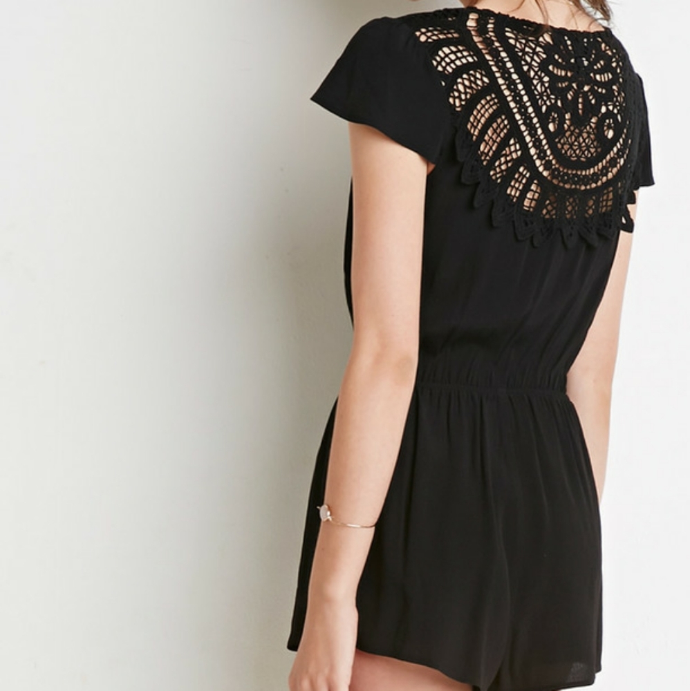 F21 Black Crochet Romper